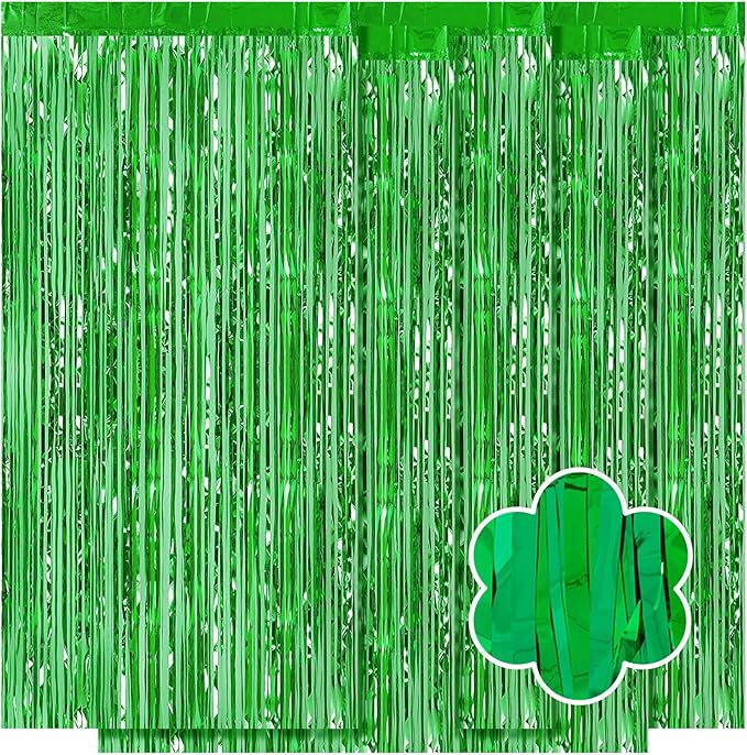 5 Pack Green Foil Curtain Backdrop 3.2ft x 9.8ft Metallic Tinsel Foil Fringe Curtains Streamer Photo Booth Backdrop for Birthday Party Engagement Bachelorette Party Decorations (Green)
