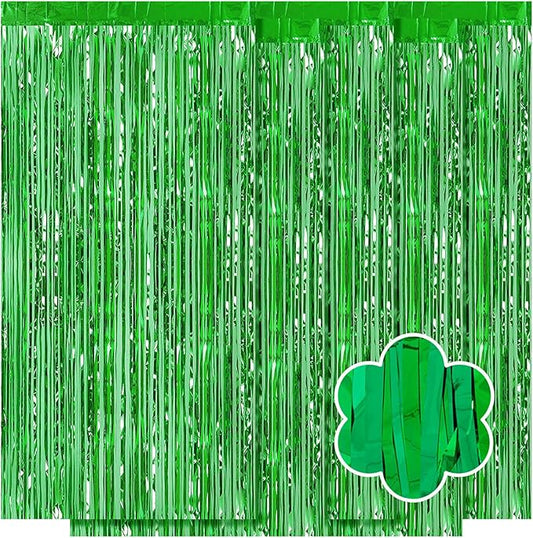 5 Pack Green Foil Curtain Backdrop 3.2ft x 9.8ft Metallic Tinsel Foil Fringe Curtains Streamer Photo Booth Backdrop for Birthday Party Engagement Bachelorette Party Decorations (Green)