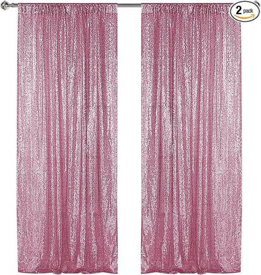 Sugargirl Pink Sequin Backdrop Curtain 2 Panels 2FTx8FT Glitter Pink Background Drapes Sparkle Photography Backdrop for Party Wedding Birthday Wall Decoration