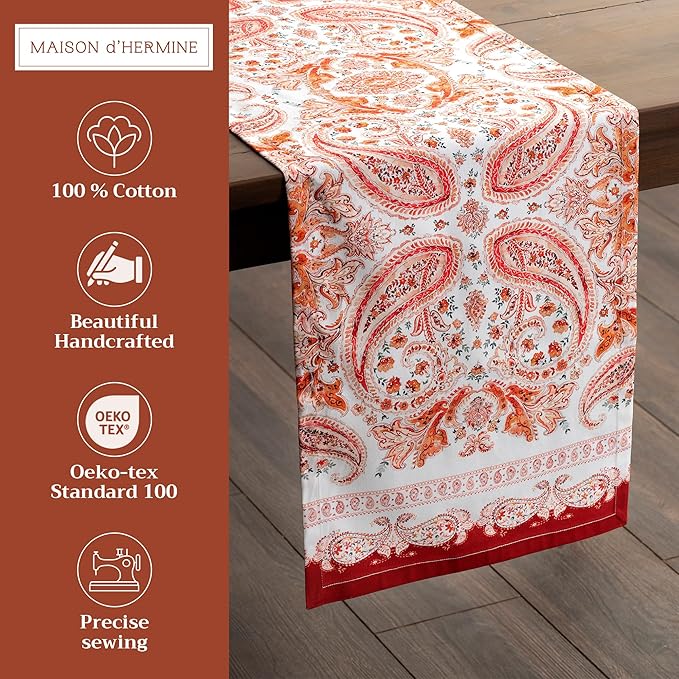 Maison d' Hermine Table Runner 100% Cotton Single Layer Table Runners 72 inches Long for Thanksgiving Christmas Decorations Home Kitchen Dining Party Wedding (Orient, 14.5" x 72")
