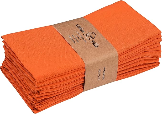 Urban Villa Cloth Napkins Halloween Dinner Napkins Solid Orange Color 20''x20'' (Set of 12) 100% Cotton Slub Absorbent Napkins Soft Durable Reusable Washable Ideal for Events Parties Everyday use