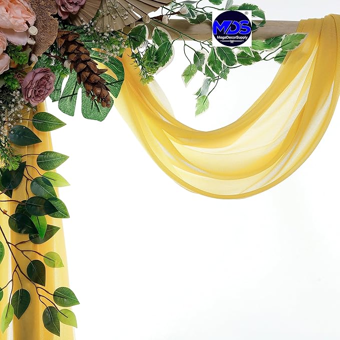 MDS Halloween Chiffon Draping Fabric - 2 Panel, 30" Wide x 75ft Long - Sheer Spooky Arbor & Canopy Drapery for Haunted House Backdrops, Party Ceilings, DIY Costumes & Themed Events - Gold