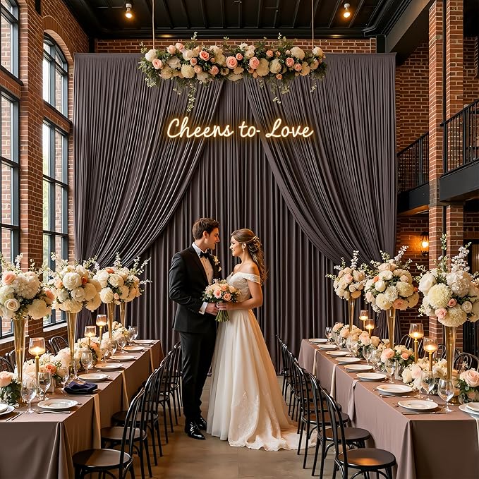 PartyVillage 20ft×15ft Brown Backdrop Curtain for Wedding Parties, 4 Panels Wrinkle Free 15 FT Long Polyester Photo Backdrop Drapes Back Drop Cloth for Birthday Photography Background