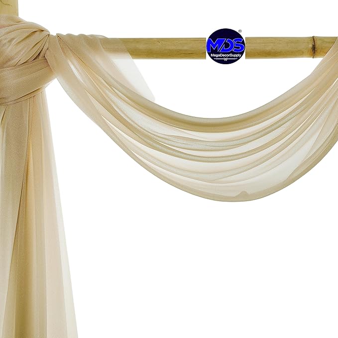 MDS Halloween Chiffon Draping Fabric - 2 Panel, 30" Wide x 40ft Long - Sheer Spooky Arbor & Canopy Drapery for Haunted House Backdrops, Party Ceilings, DIY Costumes & Themed Events - Champagne Gold