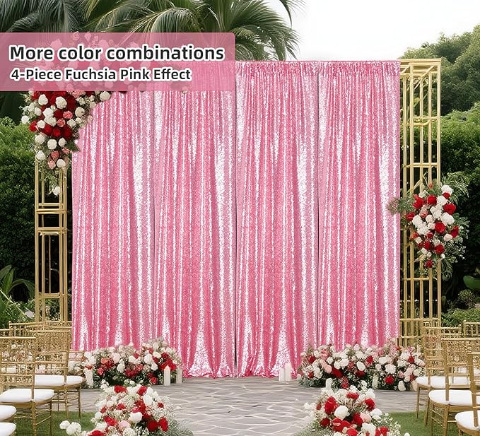 Juya Delight 2Pcs 2FTx8FT Pink Sequin Backdrop Curtains Fuchsia Pink Glitter Backdrop for Party Birthday Wedding Decoration