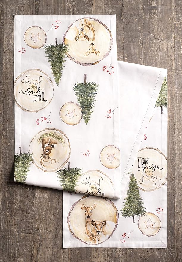 Maison d' Hermine Table Runner 100% Cotton Single Layer Table Runners 90 inches Long for Thanksgiving Christmas Decorations Home Kitchen Dining Party Wedding (Mountain Life, 14.5" x 90")