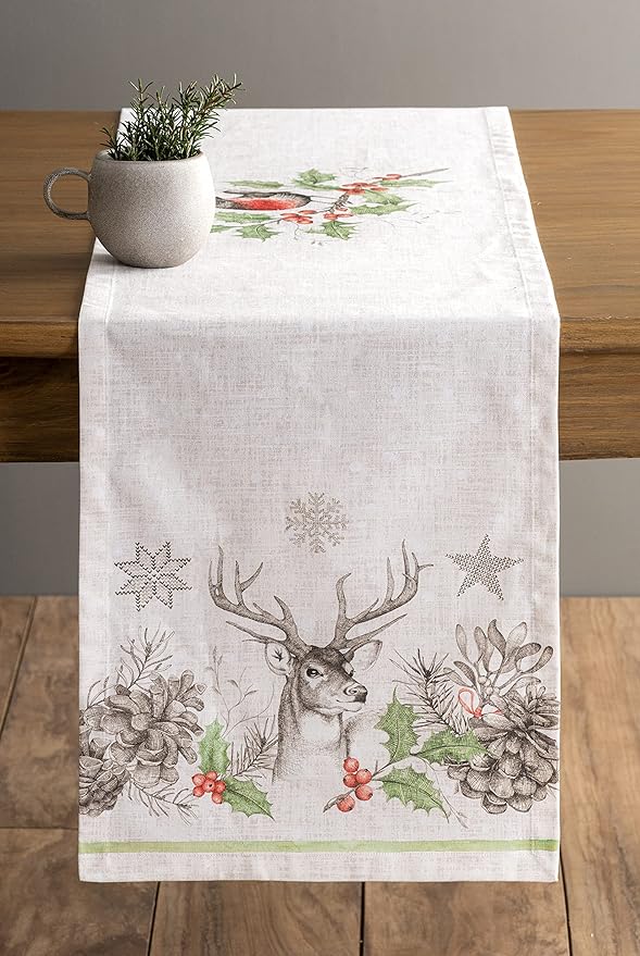 Maison d' Hermine Table Runner 100% Cotton Single Layer Table Runners 72 inches Long for Thanksgiving Christmas Decorations Home Kitchen Dining Party Wedding (Christmas Dew, 14.5" x 72")