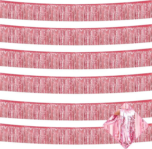 10 Pack 10 Feet Pink Foil Fringe Garland Metallic Tinsel Streamers Banner Wall Hanging Curtain Backdrop for Parade Floats, Bachelorette, Wedding, Birthday, Halloween, Christmas Party Decorations