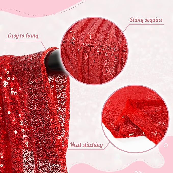 PartyDelight Sequin Backdrop Red 2 Panels 5Ft x 10FT Photography Curtains Party