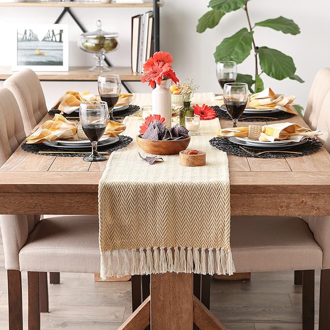 DII Woven Basic Tabletop Collection, Chevron Table Runner, 15x108, Honey Gold