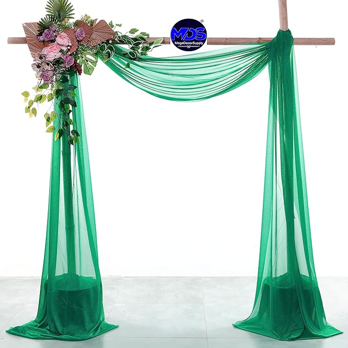 MDS Halloween Chiffon Draping Fabric - 2 Panel, 30" Wide x 30ft Long - Sheer Spooky Arbor & Canopy Drapery for Haunted House Backdrops, Party Ceilings, DIY Costumes & Themed Events - Emerald Green