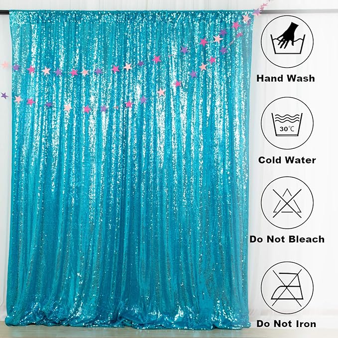 ShinyBeauty Sequin Curtain Turquoise 4FTx8FT Photo Backdrop - Aqua Blue Glitter Photography Backdrop for Wedding and Bridal Shower