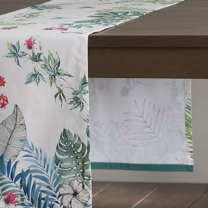 Maison d' Hermine Table Runner 100% Cotton Single Layer Table Runners 108 inches Long Decorative for Kitchen Dining Party Baby Shower Wedding Bridal Shower Spring Summer (Tropiques, 14.50" x 108")