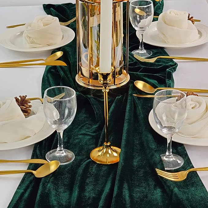 Velvet Table Runner, 5 Pack Luxurious Wedding Reception Decorations Soft Velvet Fabric Table Linen Overlay for Party (20 x 120 inch, Emerald Green)