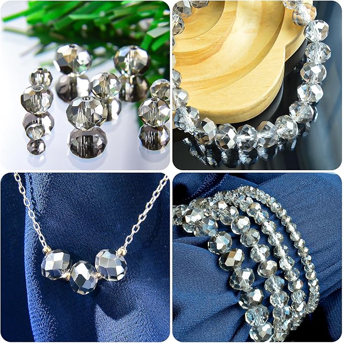 500Pcs 6mm Crystal Glass Beads for Jewelry Making Beads for Bracelets Necklace Pendants Making Supplies(Gray)