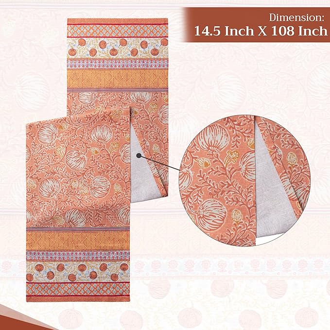 Maison d' Hermine Table Runner 100% Cotton Single Layer Table Runners 108 inches Long for Thanksgiving Christmas Decorations Home Kitchen Dining Party Wedding (Harvest Festival, 14.5" x 108")