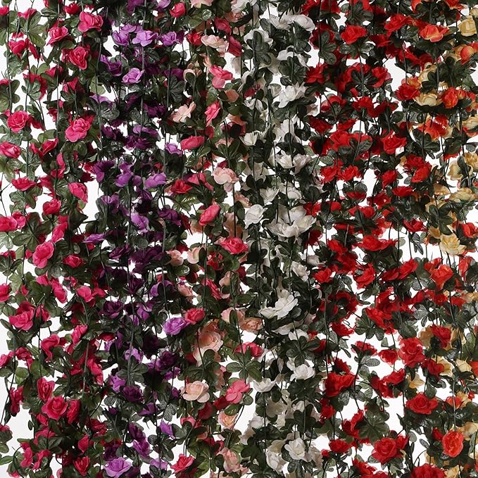 10 Pcs 82FT Flower Garland, Artificial Rose Garland Flowers Plants Fake Flower Hanging Rose Ivy, Birthday Party Valentine's Day Wedding Wall Arch Decor（Fuchsia）