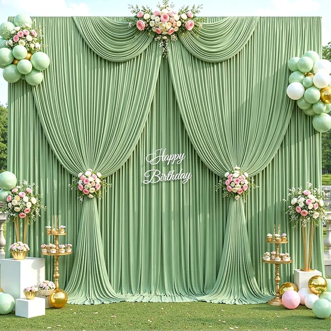 20ft x 12ft Sage Green Backdrop Curtains Wrinkle Free Backdrop Curtain for Wedding Parties Green Fabric Backdrops Drapes Back Drop Cloth Bridal Shower Stage Curtains Wedding Decorations for Reception
