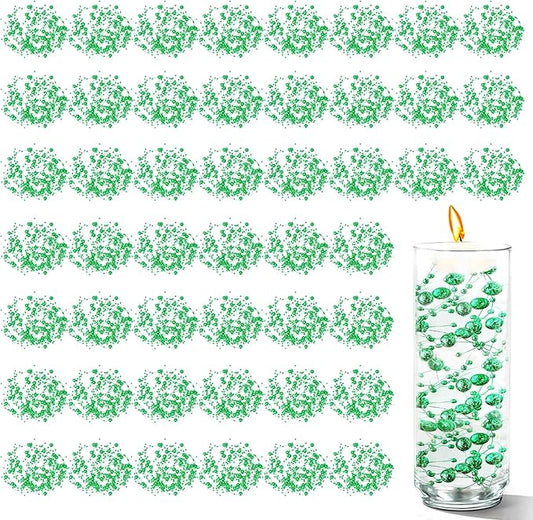 50 PCS Artificial Floating Beads for Centerpieces Vases, Dark Green 8+3mm String Beads for Wedding Party Faux Pearl String for Decorating, String Pearls for Crafts Vase Filler