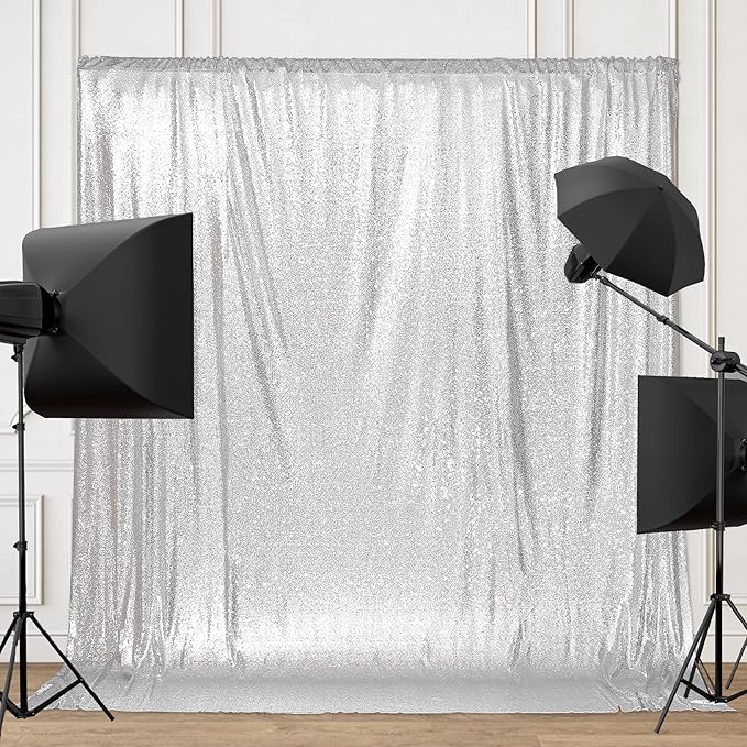 PartyDelight Silver Sequin Backdrop Photography Curtain Special Events Party 6Ftx7Ft