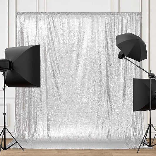 PartyDelight Sequin Backdrop Silver 6Ft x 8Ft Photograph Wedding Curtain Special Events