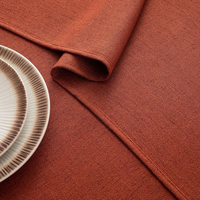 MIULEE Burnt Orange Linen Tablecloth 60x84 Inch Rectangle Table Cloth Waterproof,Stain Resistant & Wrinkle Resistant for Dining Party Wedding