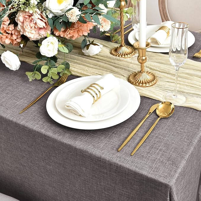Fitable Faux Linen Tablecloths for Rectangle Tables: Water & Stain Resistant Farmhouse Table Cloth, Washable Burlap Textured Table Covers for Kitchen Dining Party(2 Pack, 52x70 Inch, Stone)