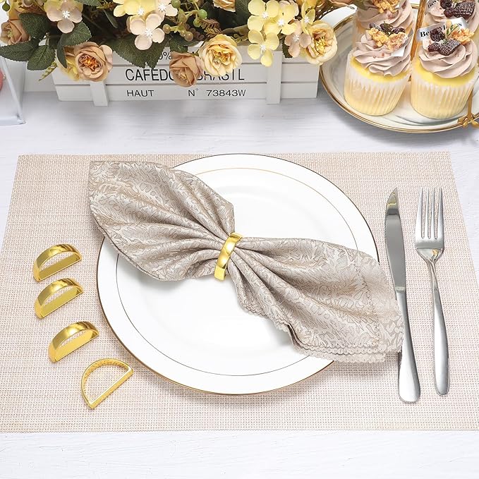 KPOSIYA Napkin Rings Set of 12, Metal Gold Napkin Rings Bulk for Table Settings, D-shape Napkin Holders Rings for Dinner Table Decor, Easter, Fall,Thanksgiving, Christmas, Party,（Brilliant Gold12 pcs）