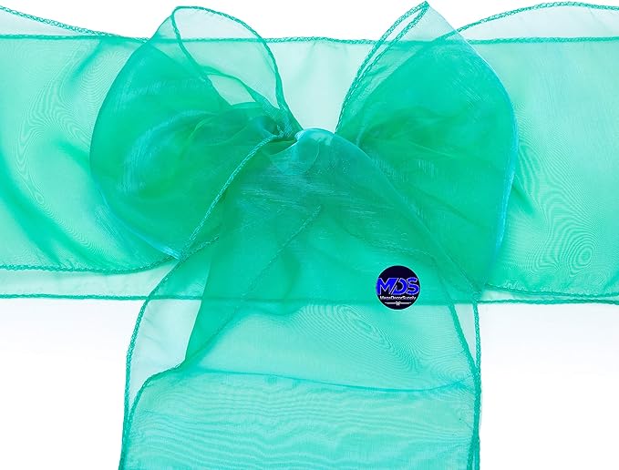 MDS Pack of 25 PCS Organza Chair Sashes Wider Dining Chair Bows Ribbon Tie Back for Wedding Party Birthday Bridal Shower Reception Event Banquet Home Chair Cover Decoration - Green