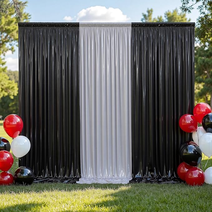 10ft x 10ft Black Glitter Sequin Backdrop Curtain for Parties, Wrinkle Free Sparking Backdrop Drapes, 2 Panels 5x10ft Shimmer Photo Back Drop Cloth for Wedding Birthday Photography Background