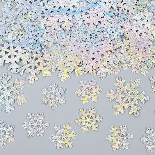 MARFOREVER Holographic Snowflake Glitter Confetti, Christmas Laser Silver Snowflake Table Scatters Frozen Party Decorations Winter Wonderland Confetti Sprinkles for Wedding Christmas Party Decorations