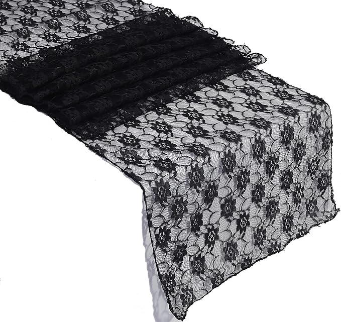 MDS Pack of 20 Wedding 12 x 108 inches Lace Table Runner for Wedding, Decorations for Birthday Parties, Banquets, Graduations, Engagements, and Runners fit Rectangle, Round Table- Black