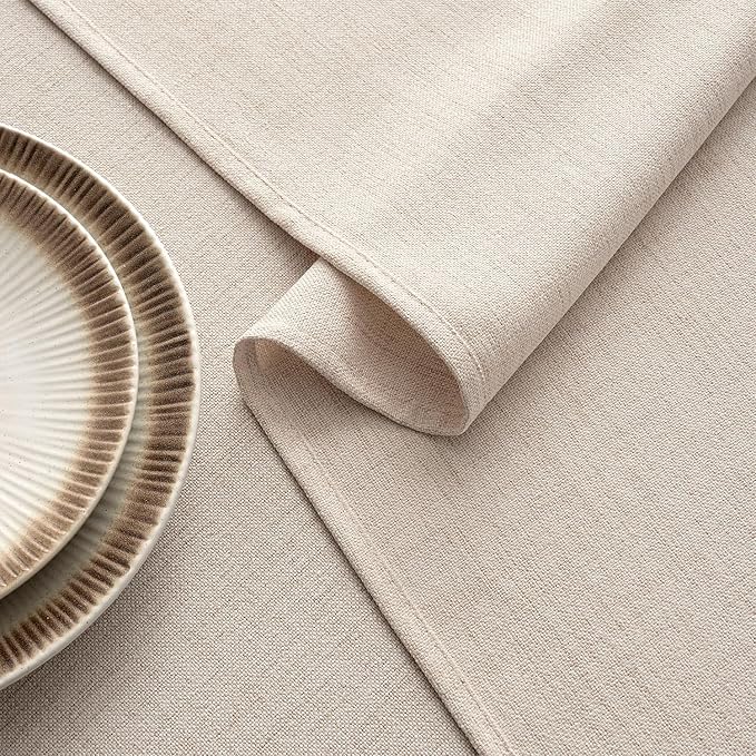 MIULEE Ivory Linen Tablecloth 60x104 Inch Rectangle Table Cloth Waterproof,Stain Resistant & Wrinkle Resistant for Dining Party Wedding