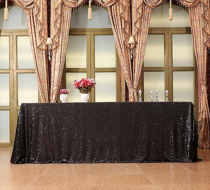 SquarePie Sequin Tablecloth 50 x 72 Inch Black Sparkly Table Cloth for Halloween Wedding Party