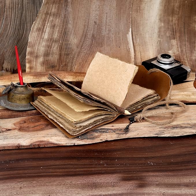 cuero C Vintage Leather Journal - Handmade Leather Bound journal with deckle edge paper for Men And Women Diary Notebook - Leather Sketchbook (7 inch)