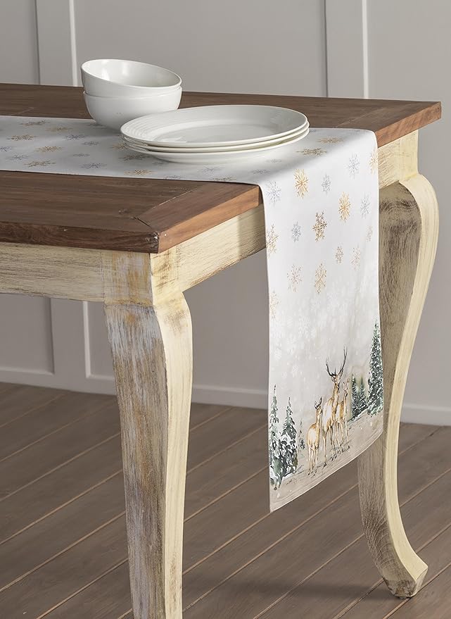 Maison d' Hermine Table Runner 100% Cotton Double Layer Table Runners 108 inches Long for Thanksgiving Christmas Decorations Home Kitchen Dining Party Wedding (Deer in The Woods, 14.5" x 108")