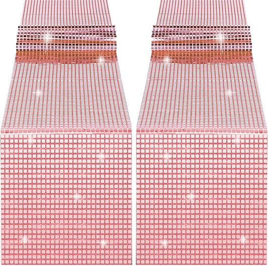 Durony 2 Pack Disco Table Runner 11 x 108 Inch Mirror Rose Gold Glitter Foil With Sparkle Sequin for Bachelorette, 70s, Cowgirl Party Decorations