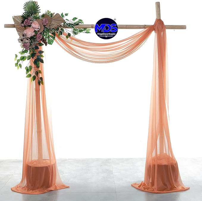 MDS Halloween Chiffon Draping Fabric - 1 Panel, 30" Wide x 20ft Long - Sheer Spooky Arbor & Canopy Drapery for Haunted House Backdrops, Party Ceilings, DIY Costumes & Themed Events - Coral Peach