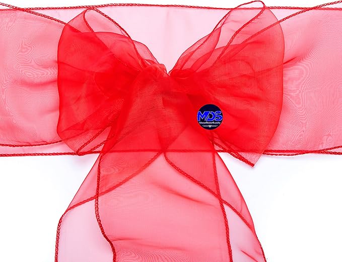 MDS Pack of 25 PCS Organza Chair Sashes Wider Dining Chair Bows Ribbon Tie Back for Wedding Party Birthday Bridal Shower Reception Event Banquet Home Chair Cover Decoration - Red