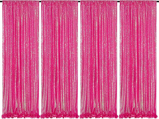Iridescent Hot Pink Curtains Sequin Backdrop for Wedding Party - 2FT x 8FT Photo Background Backdrop Sparkly Baby Shower Decorations 4 Pcs