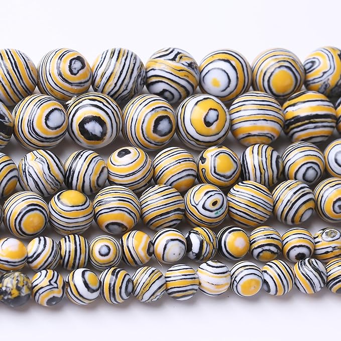 Yellow Peacock Turquoise Stone Beads Gemstone Round Crystal Energy Jade Beads Stone Beads for Jewelry Making DIY Bracelet Necklace Jewelry Making 1 Strand 15.5inch 35PCS 10MM