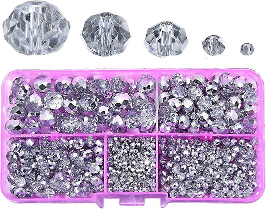 2-10mm Briolette Rondelle 810pcs Half Silver Crystal Glass Beads Faceted Shape Crystal Spacer Beads for Bracelet Necklace Decorative Hand Jewelry Making (2/4/6/8/10mm Half Silver)