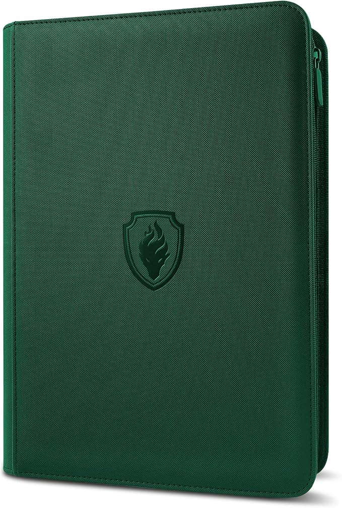 9 Pocket Zipper Card Binder, Fabmaker 360 Trading Card Holder Book, Premium PU Cover Zip Binder for Cards, Durable Side Loading Card Folders Album for MTG, TCG, Game Cards, Sports Cards, Dark Green