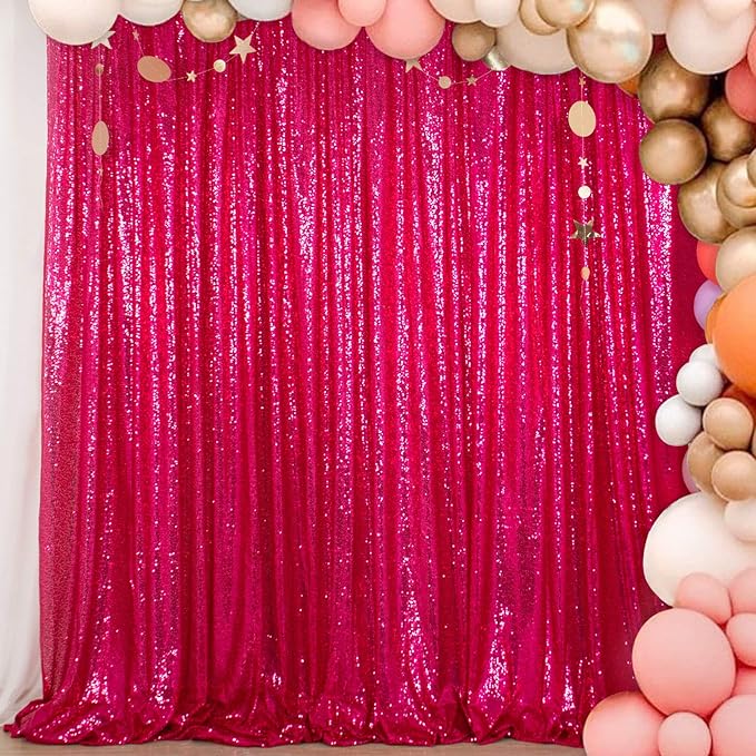 ShinyBeauty Sequin Curtain Fuchsia 4FTx8FT Sequin Photo Backdrop Hot Pink Sequin Backdrop Curtain Glitter Photography Backdrop Bridal Shower Backdrop for Wedding