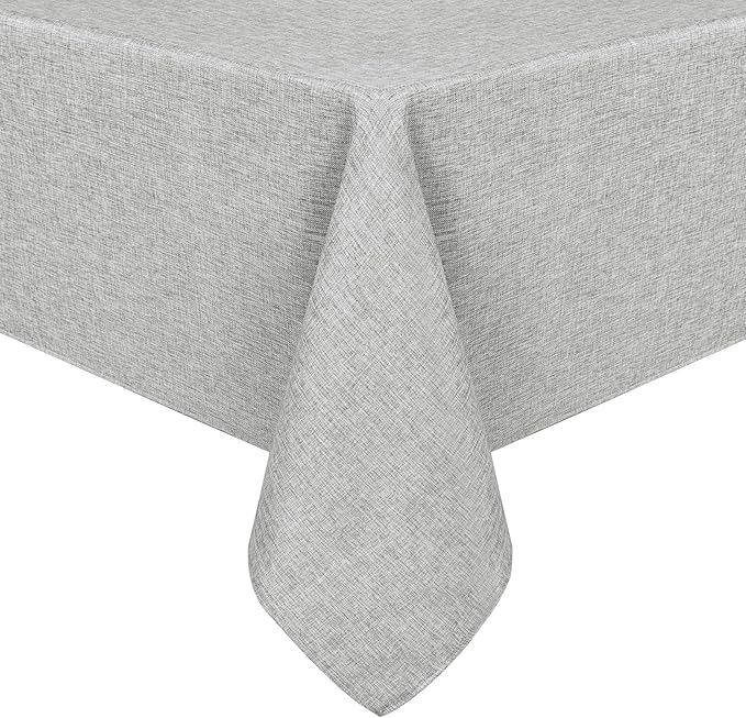Hiasan Faux Linen Rectangle Tablecloth - Wrinkle and Stain Resistant Washable Table Cloth for Kitchen Dining Room Holiday Table Cover for Dinner, Light Grey, 52 x 70 Inch
