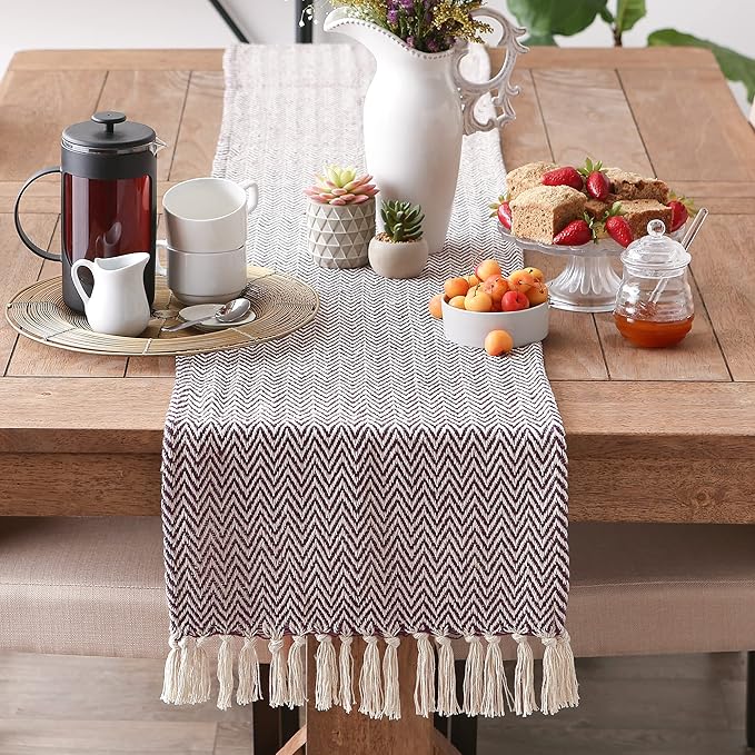 DII Woven Basic Tabletop Collection, Chevron Table Runner, 15x72, Eggplant