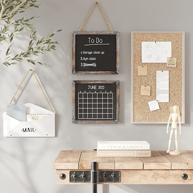 Barnyard Designs Magnetic Hanging Chalkboard Sign – Rustic Decorative Display Presentation Board for Office, School Supplies, Kitchen, Restaurant, Weddings and More, 11” x 10” (2 Pack)