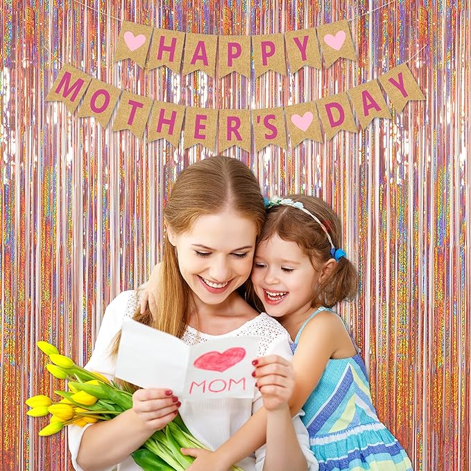 Foil Fringe Curtains Party Decorations - Melsan 3 Pack 3.2 x 8.2 ft Tinsel Curtain Party Photo Backdrop for Birthday Party Baby Shower Rose Gold