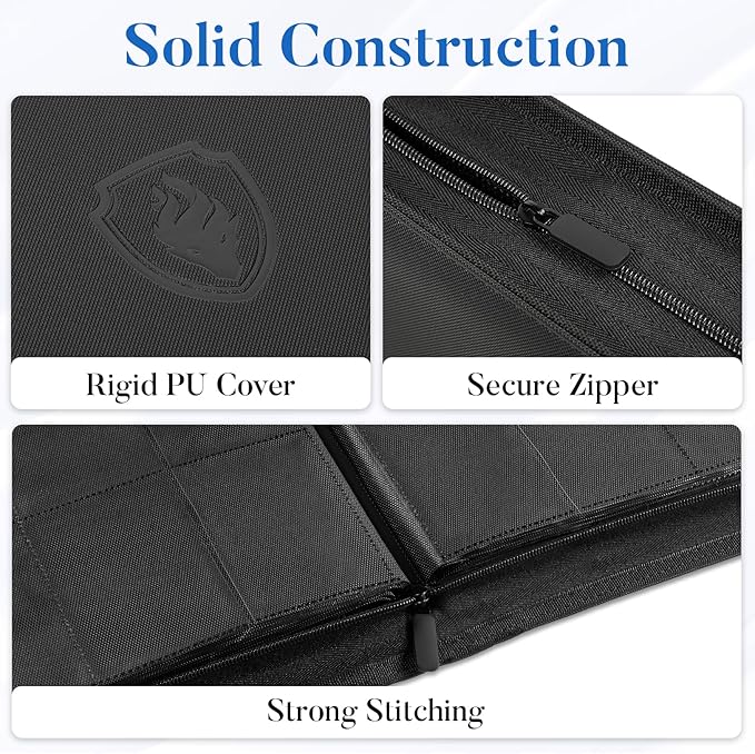 Premium Zip Card Binder 12 Pocket, Fabmaker 912 Pockets Trading Card Binder, PU Zipper Card Collection Album, Sturdy Side-Loading Card Book Holder for MTG, TCG, Game Cards, Sports Cards, Red