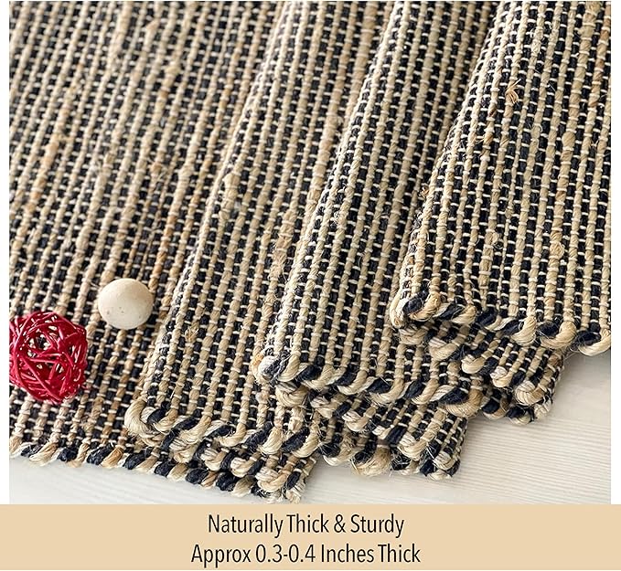 Chardin home Natural Jute Table Runner 13x48 Inch – Vintage Boho Rustic Table Decor – Handwoven Table Runner in Natural Jute and Black – Farmhouse Dining or Console Table Accent